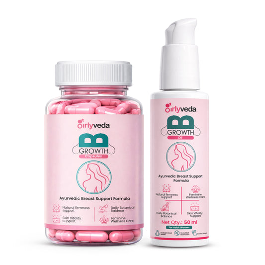 Girlyveda BGrowth Combo | Herbal Massage Oil + Capsules for Feminine Wellness Care