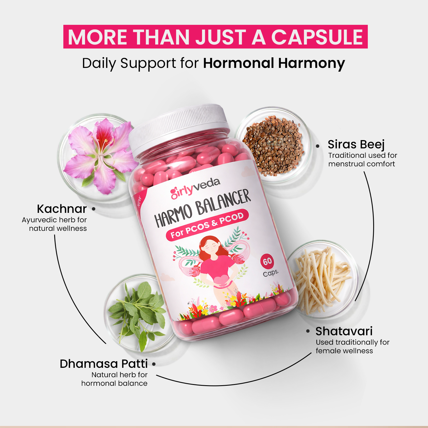 Girlyveda Harmo Balancer | Ayurvedic Support for Hormone Balance |60 Caps