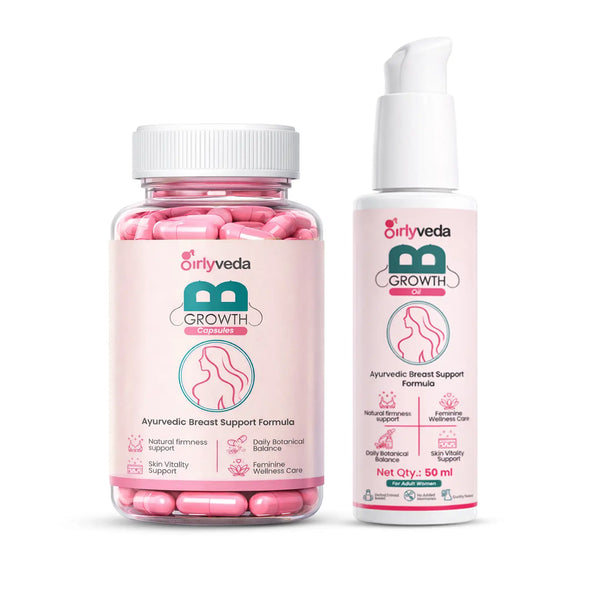 Girlyveda BGrowth Combo | Herbal Massage Oil + Capsules for Feminine Wellness Care